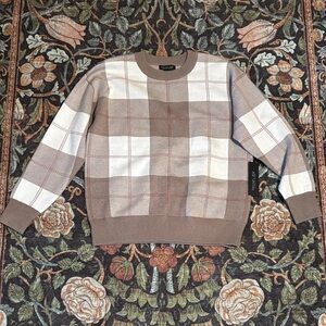 Rachel Zoe Brown and Cream Plaid Crewneck Sweater
